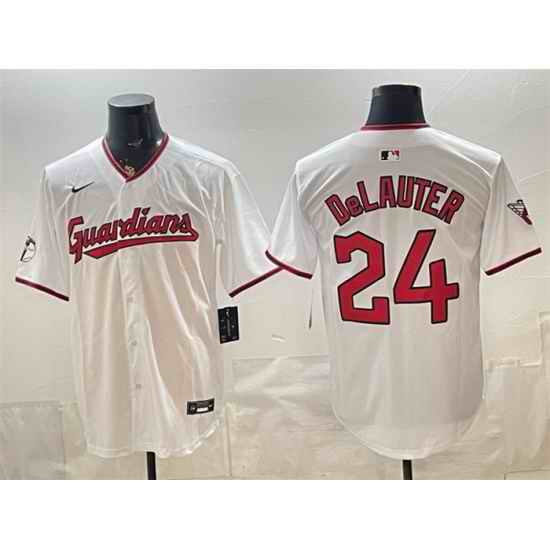 Men Cleveland Guardians  24 Chase DeLauter White Home Limited Stitched Baseball Jersey