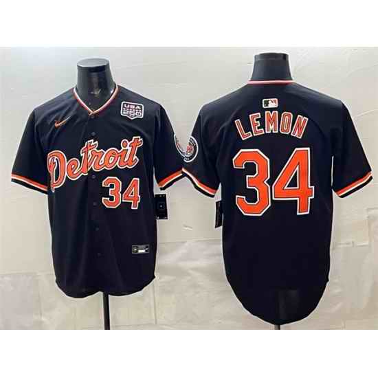 Men Detroit Tigers  34 Chet Lemon Black 2026 Alternate USA 250  Patch Vapor Premier Limited Stitched Baseball Jersey
