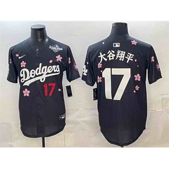 Men Los Angeles Dodgers 17  Shohei Ohtani Black 2025 World Series Patch Tokyo Series Limited Stitched Baseball Jersey