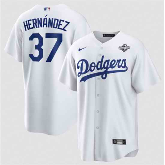 Men Los Angeles Dodgers 37 Teoscar Hernandez White 2025 World Series Home Cool Base Stitched Baseball Jersey