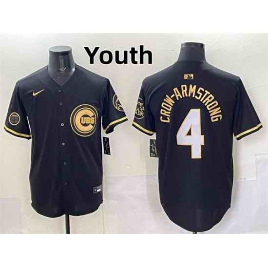 Youth Chicago Cubs 4 Pete Crow Armstrong Black Gold  27Ryne Sandberg Tribute 27 Vapor Limited V2 Stitched Baseball Je