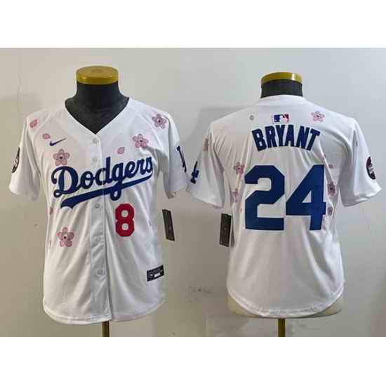 Youth Los Angeles Dodgers Front 8 Back 24 Kobe Bryant White 2025 Tokyo Series Limited Stitched Baseball Jersey