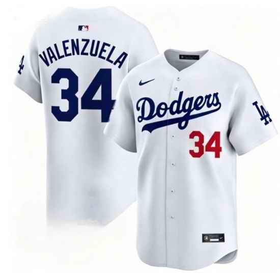 Men Los Angeles Dodgers 34 Fernando Valenzuela White Home Limited Stitched Baseball Jersey
