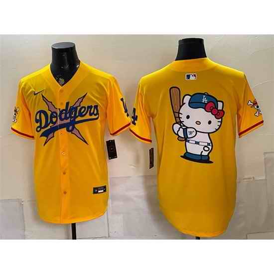 Men Los Angeles Dodgers x One Piece Team Big Logo Yellow Vapor Premier Limited Stitched Baseball Jersey
