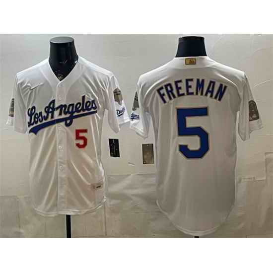 Men Los Angeles Dodgers  5 Freddie Freeman White 2026 Gold Collection 9x   B2B Champs Patch Stitched Baseball Jersey