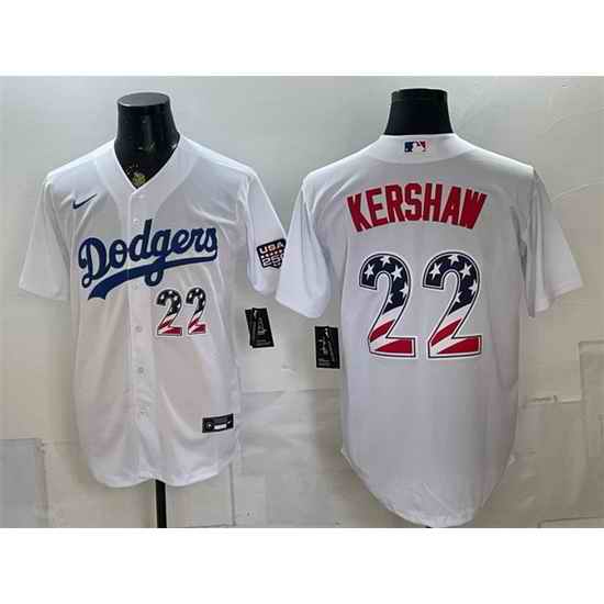 Men Los Angeles Dodgers  22 Clayton Kershaw White USA 250 Fourth of July Home Stitched Baseball Jersey
