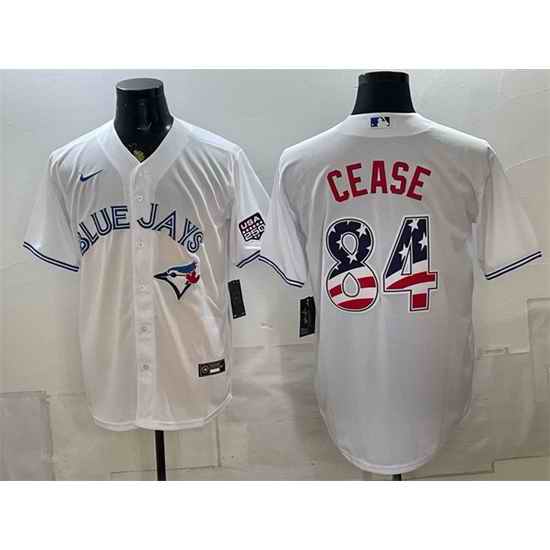 Men Toronto Blue Jays  84 Dylan Cease White 2026 USA 250 Fourth of July Stitched Baseball Jersey