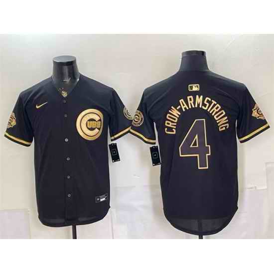 Men Chicago Cubs  4 Pete Crow Armstrong Black Gold 150th Anniversary Patch Stitched Baseball Jersey