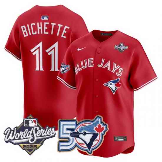 Men Women Youth Blue Jays 50th Patch 2025 World Series Red 11 Bichette Stitched Jersey