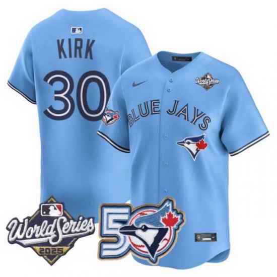 Men Women Youth Blue Jays 50th Patch 2025 World Series Powder Blue 30 Kirk Stitched Jersey
