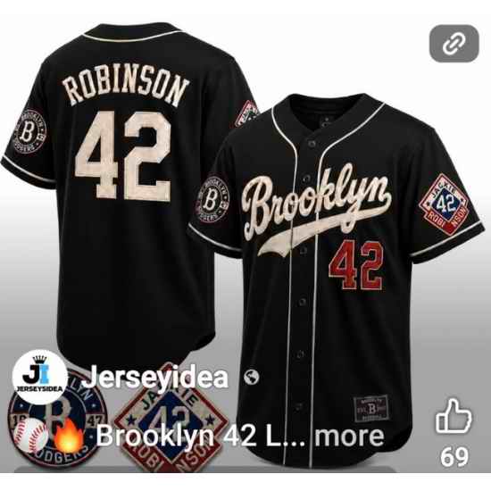 Brooklyn Dodgers 42 Jackie Robinson Black Fashion Jersey