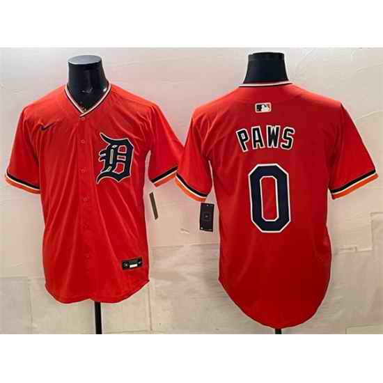 Men Detroit Tigers  0 Paws Orange Limited Stitched Baseball Jersey