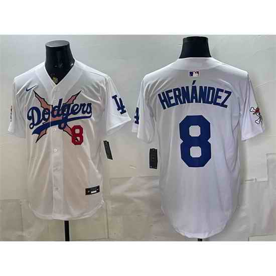 Men Los Angeles Dodgers x One Piece  8 Enrique Hernandez White Vapor Premier Limited Stitched Baseball Jersey