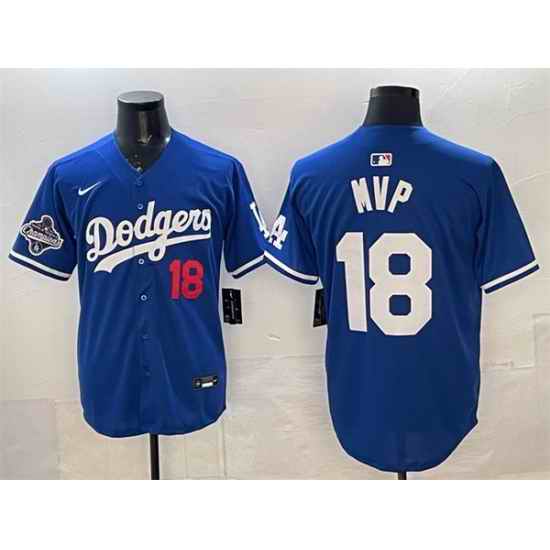 Men Los Angeles Dodgers 18 MVP Royal 2025 World Series Champions Patch Limited Stitched Baseball Jersey