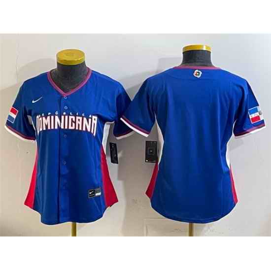 Women Dominican Republic Baseball Blank Royal 2026 World Baseball Classic Road Stadium Stitched Baseball Jersey Run Small