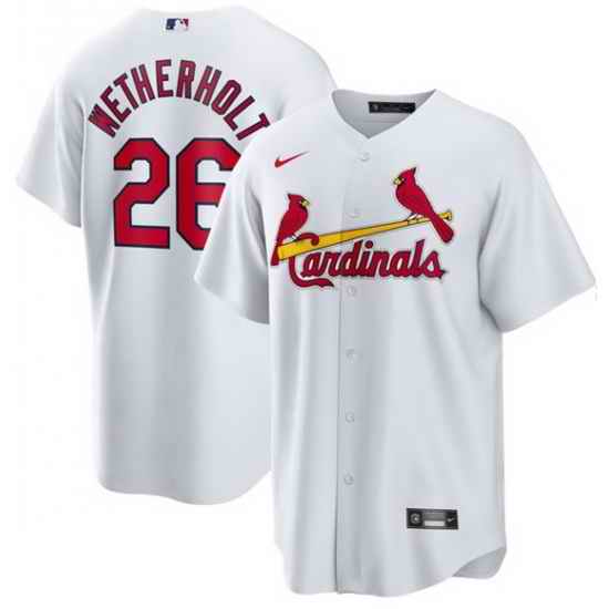 Men St  Louis Cardinals  26 JJ Wetherholt White Home Stitched Baseball Jersey