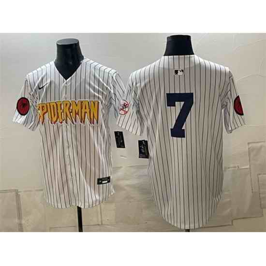Men New York Yankees X Spider Man 7 Mickey Mantle White Limited Stitched Baseball Jersey