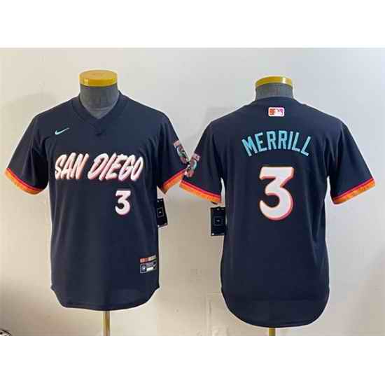 Youth San Diego Padres 3 Jackson Merrill Obsidian 2026 City Connect Stadium Stitched Baseball Jersey