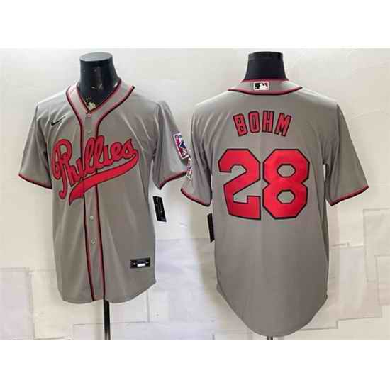 Men Philadelphia Phillies  28 Alec Bohm Gray 2026 Field of Dreams Stadium Stitched Baseball Jersey