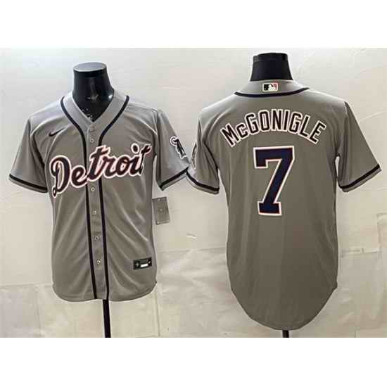 Men Detroit Tigers  7 Kevin McGonigle Grey Cool Base Stitched Baseball Jersey
