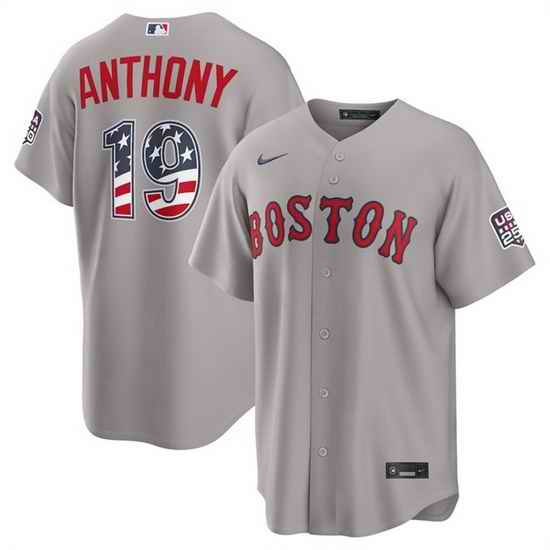 Men Boston Red Sox  19 Roman Anthony Grey 2026 USA 250 Fourth of July Home Stitched Baseball Jersey