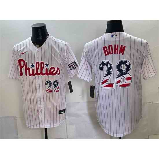 Men Philadelphia Phillies  28 Alec Bohm White USA 250 Fourth of July Home Stitched Baseball Jersey