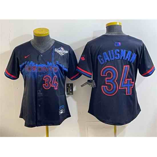 Women Toronto Blue Jays 34 Kevin Gausman Navy 2025 World Series City Connect Limited Stitched Baseball Jersey