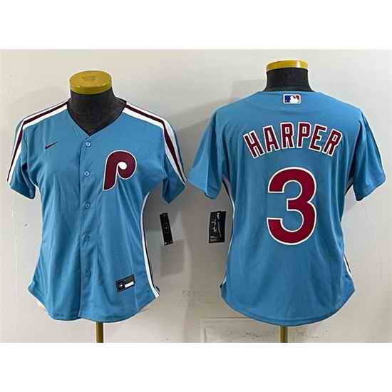 Women Philadelphia Phillies 3 Bryce Harper Blue Stitched Baseball Jersey