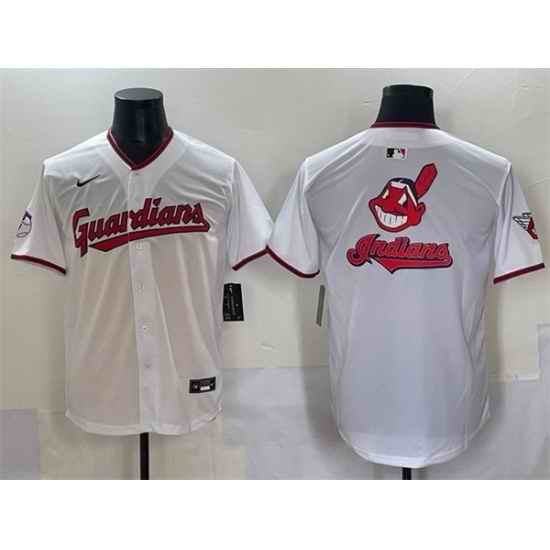 Men Cleveland Guardians Team Big Logo White Home Limited Stitched Baseball Jersey