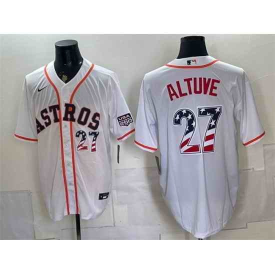 Men Houston Astros  27 Jose Altuve White USA 250 Fourth of July Home Stitched Baseball Jersey