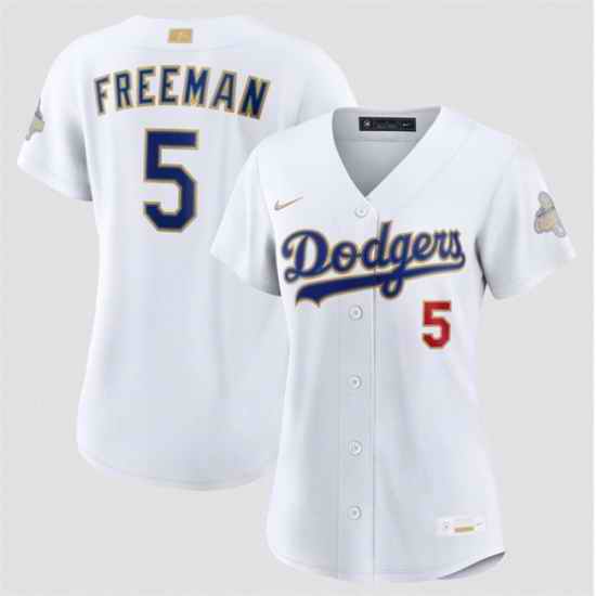 Women Los Angeles Dodgers  5 Freddie Freeman White 2026 Gold Collection Stadium Stitched Baseball Jersey