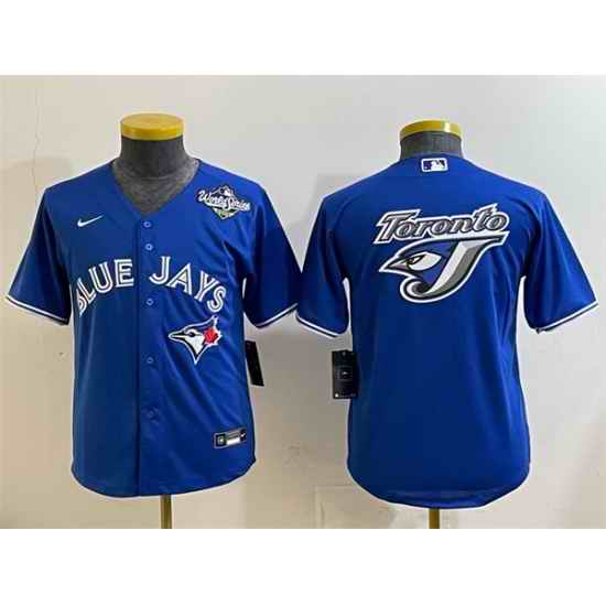 Youth Toronto Blue Jays Team Big Logo Royal 2025 World Series Cool Base Stitched Baseball Jersey