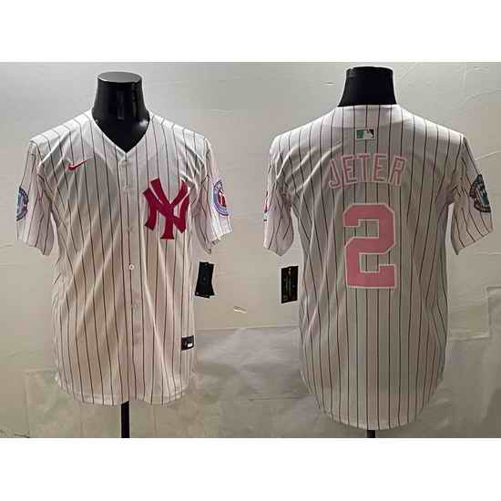 Men New York Yankees 2 Derek Jeter Pink With Patch Limited Stitched Baseball Jersey