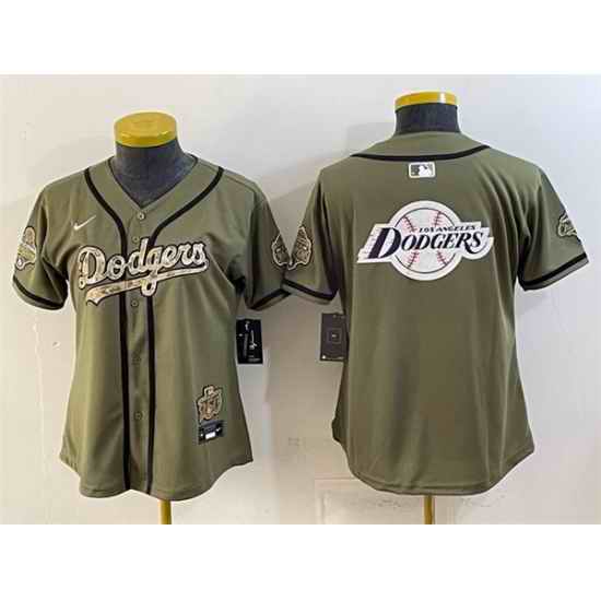 Youth Los Angeles Dodgers Team Big Logo Olive 2026 Military Appreciation Game Day Stitched Baseball Jersey