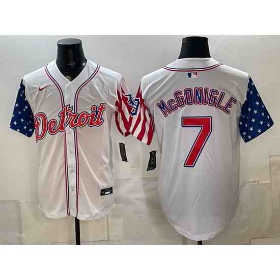 Men Detroit Tigers 7 Kevin McGonigle 2026 White USA Flag Vapor Premier Limited Stitched Baseball Jersey