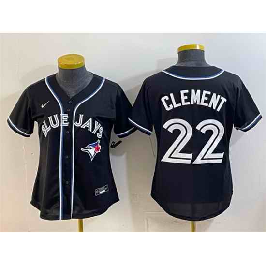 Women Toronto Blue Jays  22 Ernie Clement 2026 Fashion Replica Black Out Stitched Baseball Jersey