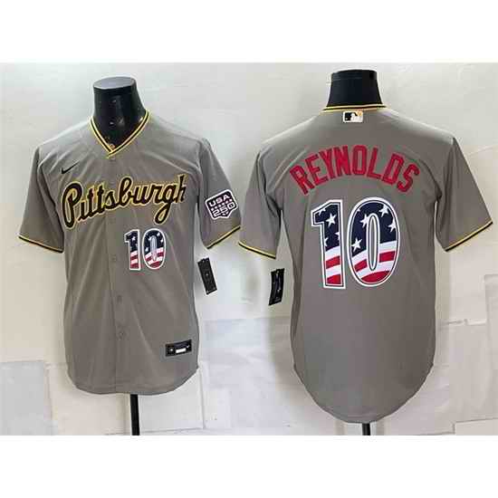 Men Pittsburgh Pirates  10 Bryan Reynolds Grey USA 250 Fourth of July Stitched Baseball Jersey
