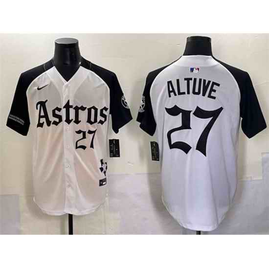 Men Houston Astros 27 Jose Altuve White Black Gothic  27Houston Born Barrio Raised 27 Limited Stitched Baseball Jersey