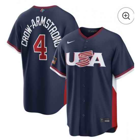 Men USA Baseball  4 Pete Crow Armstrong Navy 2026 World Baseball Classic United States 250th Anniversary Patch Road Stadium Stitched Jersey
