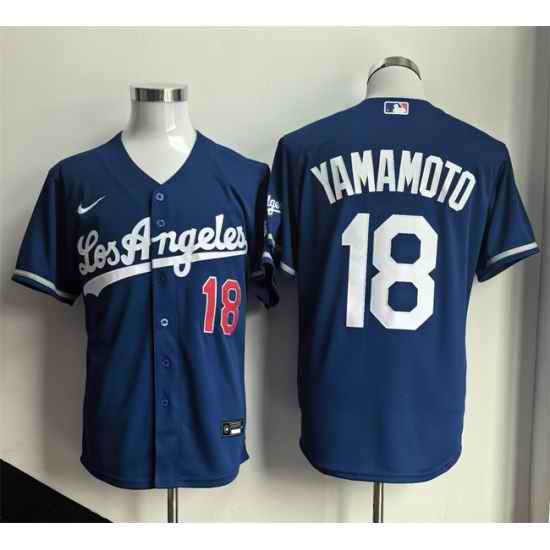 Men Los Angeles Dodgers  18 Yoshinobu Yamamoto Blue 2026 Gold Collection Stadium Stitched Baseball Jersey