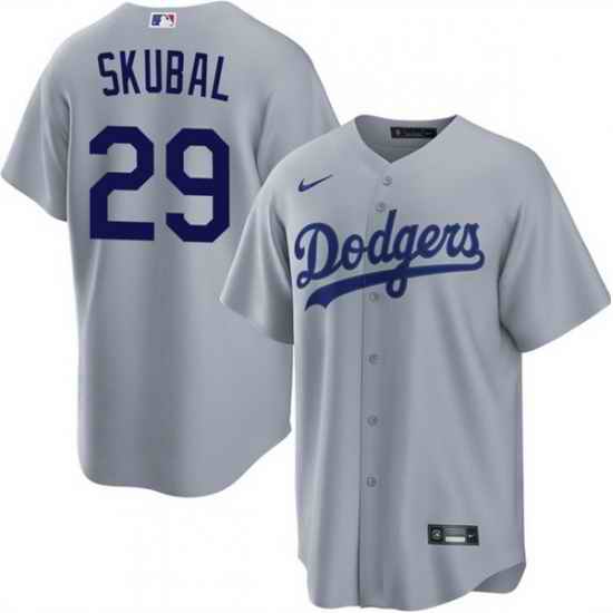 Men Los Angeles Dodgers  29 Tarik Skubal Grey Cool Base Stitched Baseball Jersey