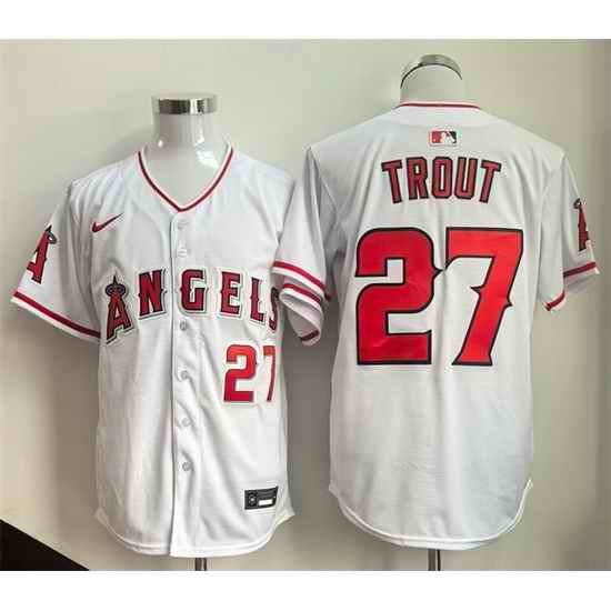 Men Los Angeles Angels 27 Mike Trout White 2024 Home Limited Stitched Baseball Jersey
