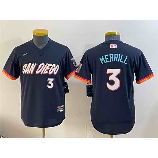 Youth San Diego Padres 3 Jackson Merrill Obsidian 2026 City Connect Stadium Stitched Baseball Jersey