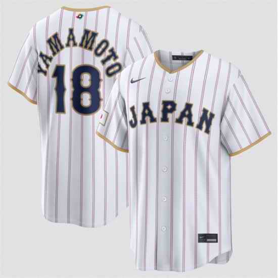 Men Japan Baseball  18 Yoshinobu Yamamoto White 2026 World Baseball Classic Home Stadium Stitched Jersey