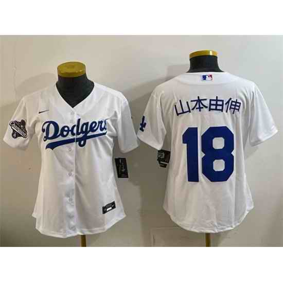Women Los Angeles Dodgers 18  Yoshinobu Yamamoto White 2025 World Series Champions Home Cool Base Stitched Baseball Jersey