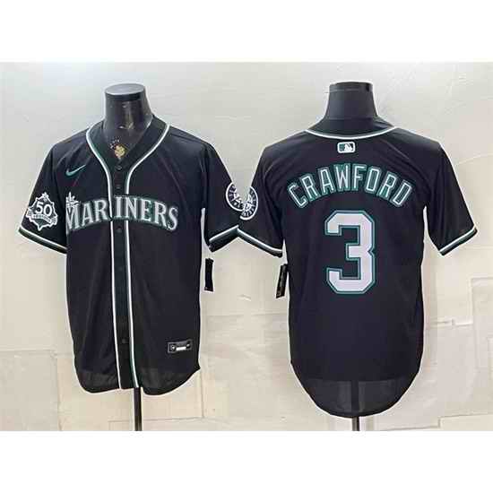 Men Seattle Mariners  3 J P  Crawford Black 50th Anniversary Alternate Stitched Baseball Jersey