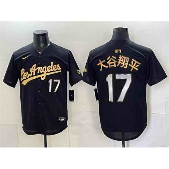 Men Los Angeles Dodgers  17 Shohei Ohtani Black Gold Limited Stitched Baseball Jersey