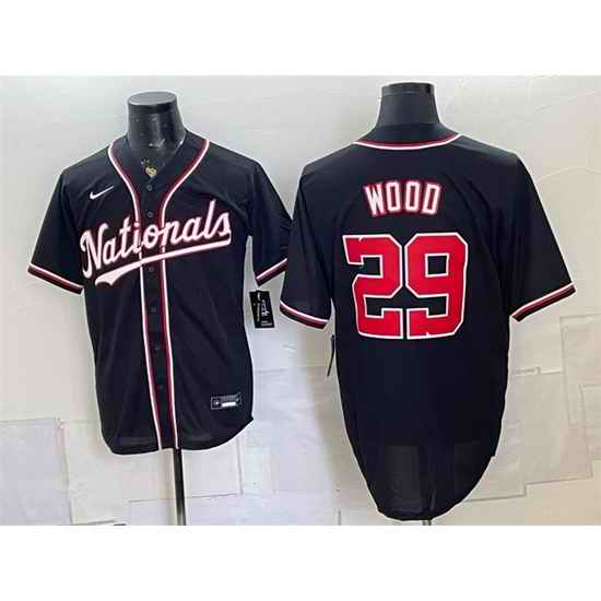 Men Washington Nationals  29 James Wood 2026 Fashion Replica Black Out Stitched Baseball Jersey