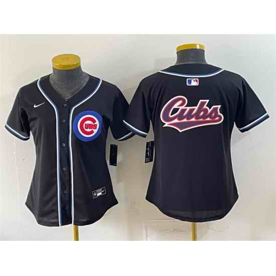 Women Chicago Cubs Team Big Logo 2026 Fashion Replica Black Out Stitched Baseball Jersey