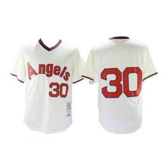 Men Los Angeles Angels 30 Nolan Ryan Cream Throwback Stitched Baseball Jersey